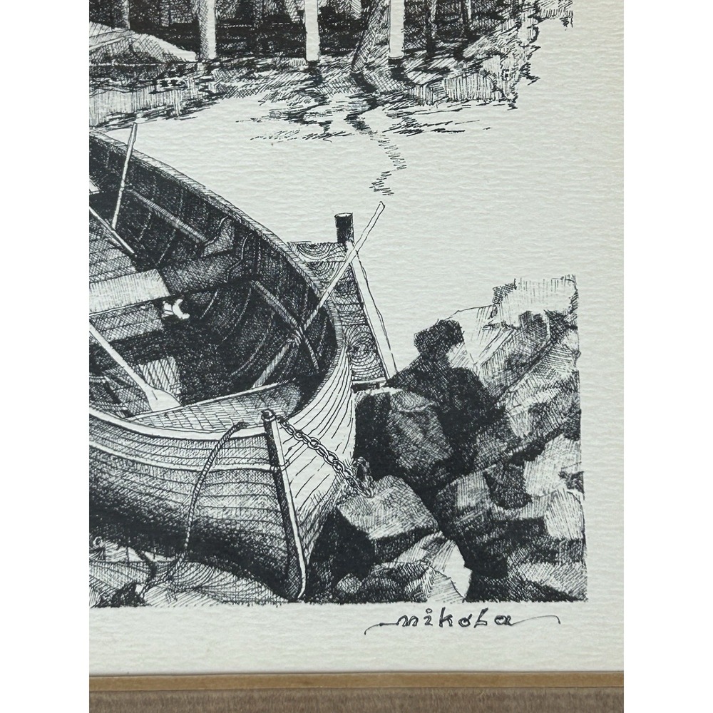 Black And White Etching "Baie de Gaspe" by Mikola Framed Picture - Picture 6 of 16